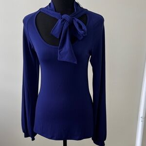 Express Deep Blue Long-Sleeve Tie-Neck Top